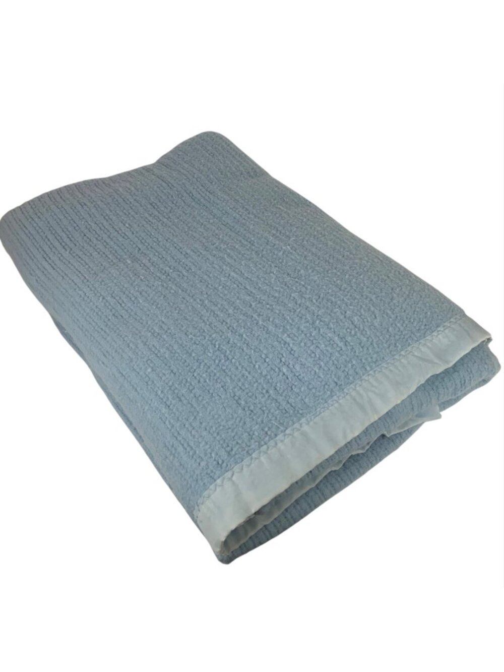 Vintage Beacon Blue Acrylic Waffle Weave Blanket Satin Trim King Size USA